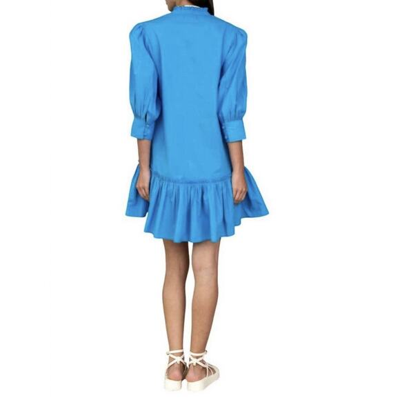 OLIVIA JAMES THE LABEL Chloe Mykonos Blue Ruffle Flounce Hem Dress - Picture 2 of 15